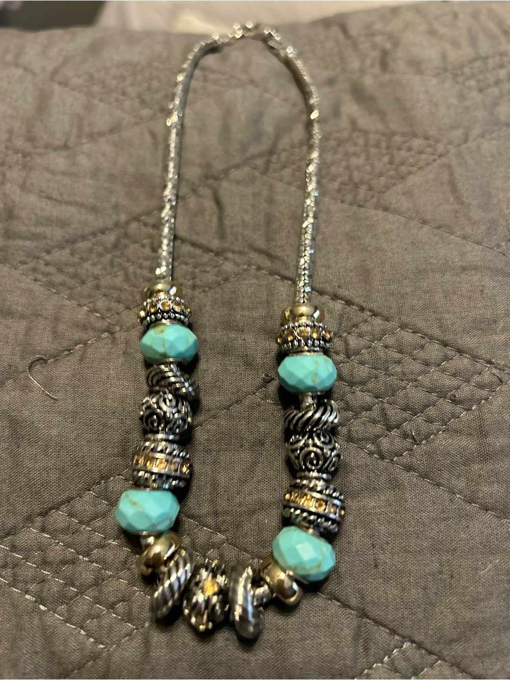 Turquoise Bead and Silver-Tone Statement Necklace